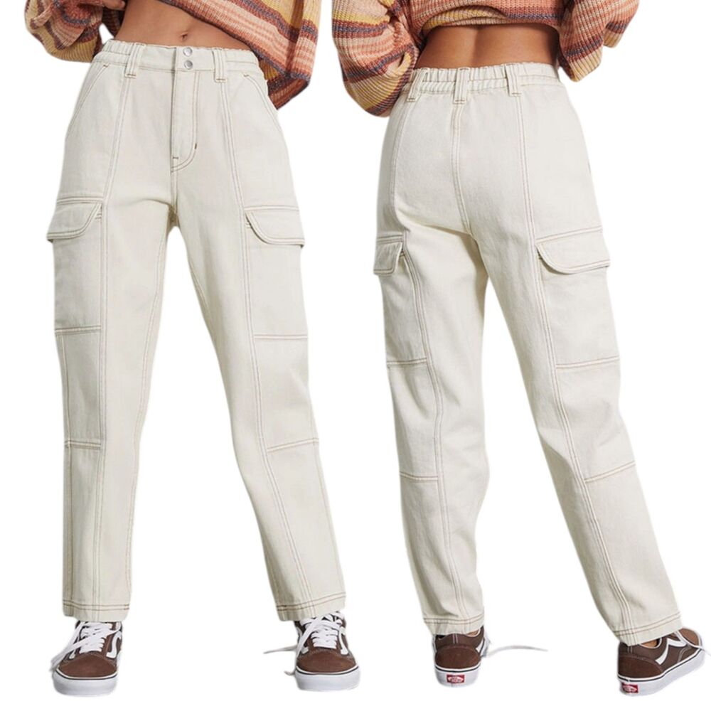 Pacsun Cargo Pants Womens Medium Beige High Rise Denim Cotton 90s Retro Y2K